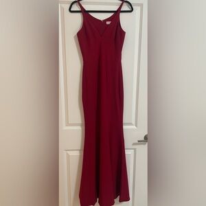 Dress the Population Iris Slit Crepe Gown in Garnet - XS